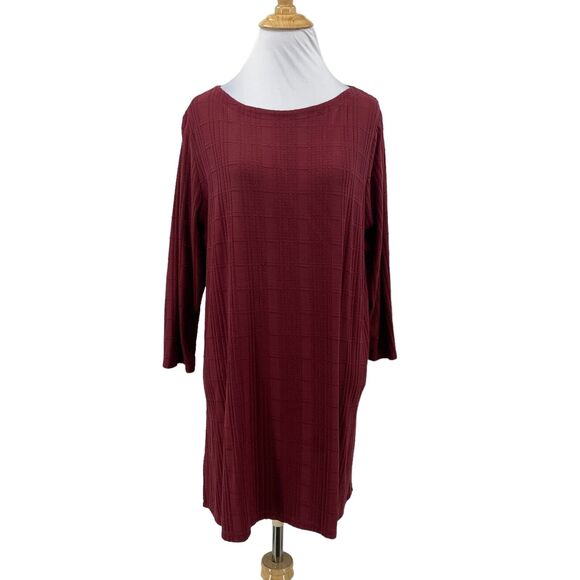 J.Jill Wearever Textured Tunic Womens LP Large Petite Dark Red Double Slit - Picture 1 of 16
